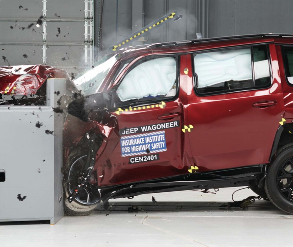 Jeep Wagoneer Undergoing an IIHS Front Collision Test